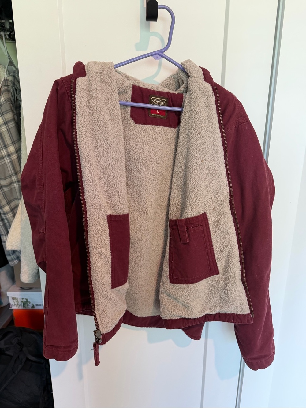 Women's Burgundy Sherpa-Lined Ski Jacket with Hood